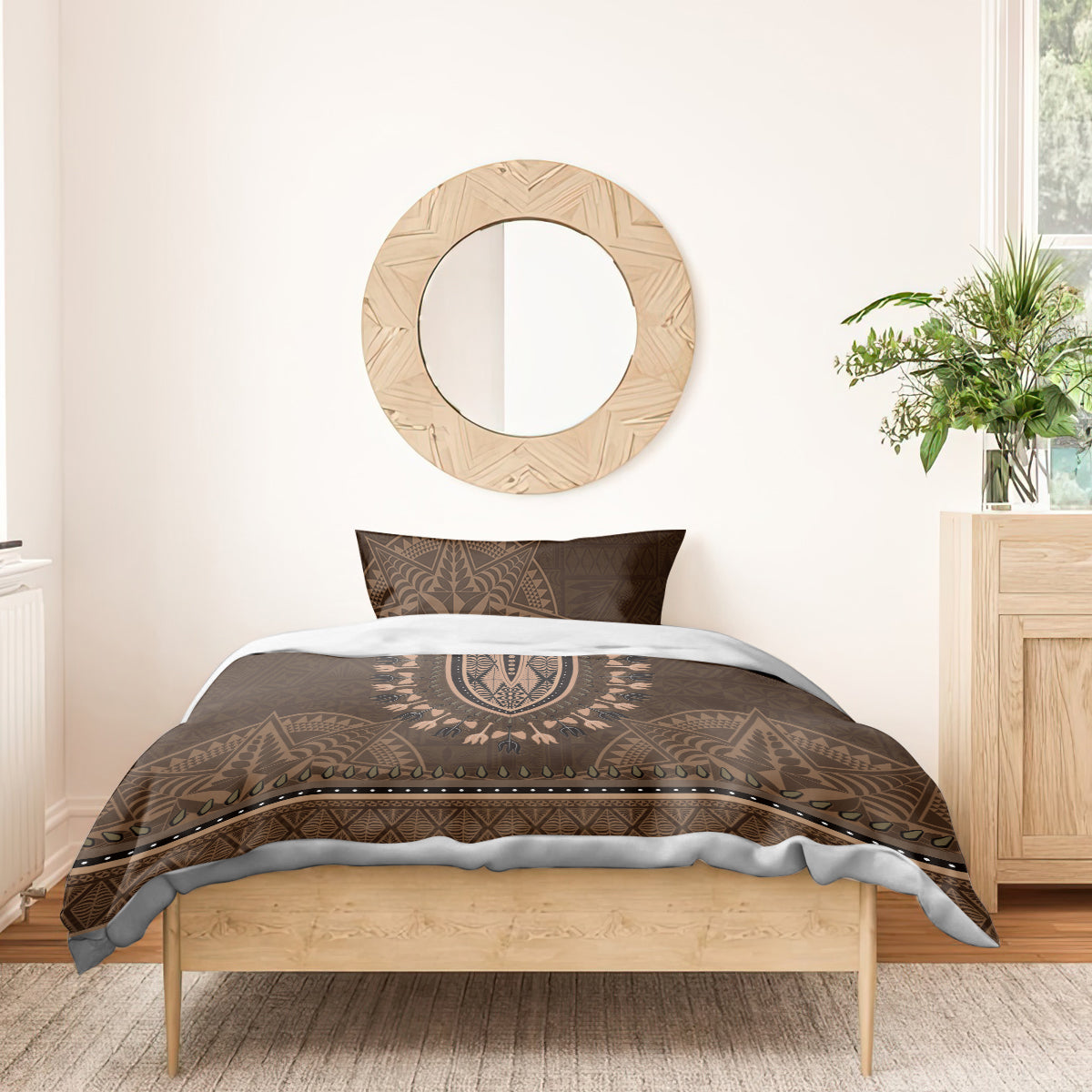 Brown African Dashiki With Tonga Ngatu Pattern Bedding Set
