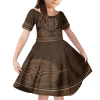 Brown African Dashiki With Tonga Ngatu Pattern Family Matching Long Sleeve Bodycon Dress and Hawaiian Shirt LT14 Daughter's Dress Brown - Polynesian Pride