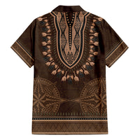 Brown African Dashiki With Tonga Ngatu Pattern Family Matching Long Sleeve Bodycon Dress and Hawaiian Shirt LT14 - Polynesian Pride