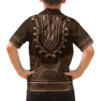 Brown African Dashiki With Tonga Ngatu Pattern Family Matching Off The Shoulder Long Sleeve Dress and Hawaiian Shirt LT14 - Polynesian Pride