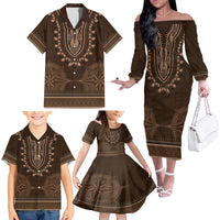 Brown African Dashiki With Tonga Ngatu Pattern Family Matching Off The Shoulder Long Sleeve Dress and Hawaiian Shirt LT14 - Polynesian Pride