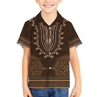 Brown African Dashiki With Tonga Ngatu Pattern Family Matching Off Shoulder Maxi Dress and Hawaiian Shirt