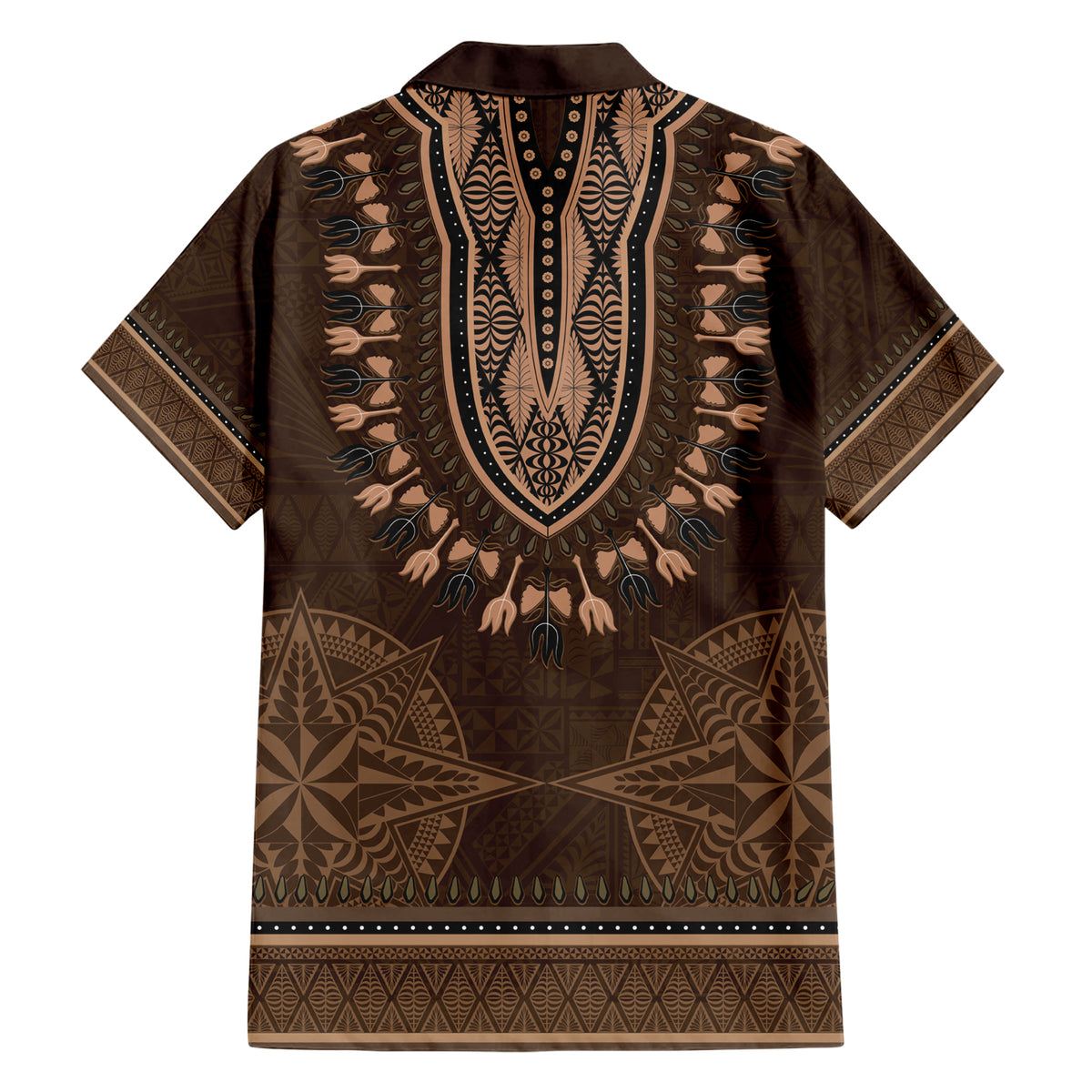 Brown African Dashiki With Tonga Ngatu Pattern Family Matching Short Sleeve Bodycon Dress and Hawaiian Shirt LT14 - Polynesian Pride