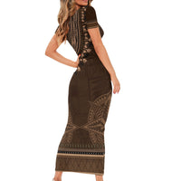 Brown African Dashiki With Tonga Ngatu Pattern Family Matching Short Sleeve Bodycon Dress and Hawaiian Shirt LT14 - Polynesian Pride