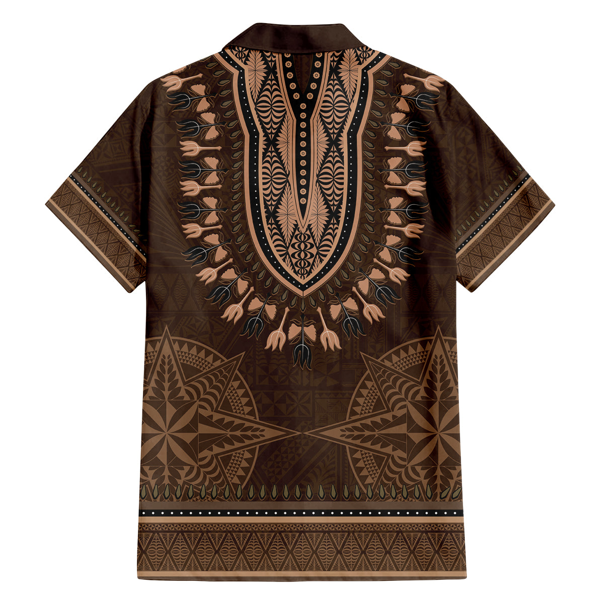 Brown African Dashiki With Tonga Ngatu Pattern Family Matching Tank Maxi Dress and Hawaiian Shirt