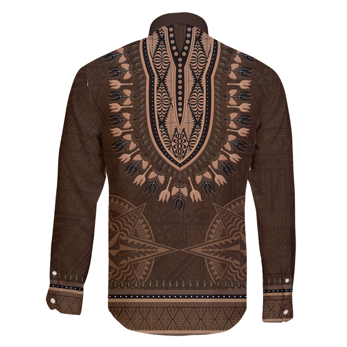 Brown African Dashiki With Tonga Ngatu Pattern Family Matching Tank Maxi Dress and Hawaiian Shirt