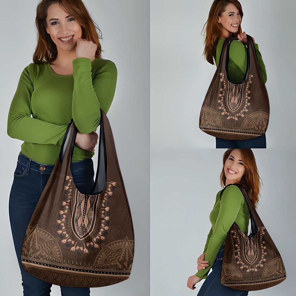 Brown African Dashiki With Tonga Ngatu Pattern Grocery Bag