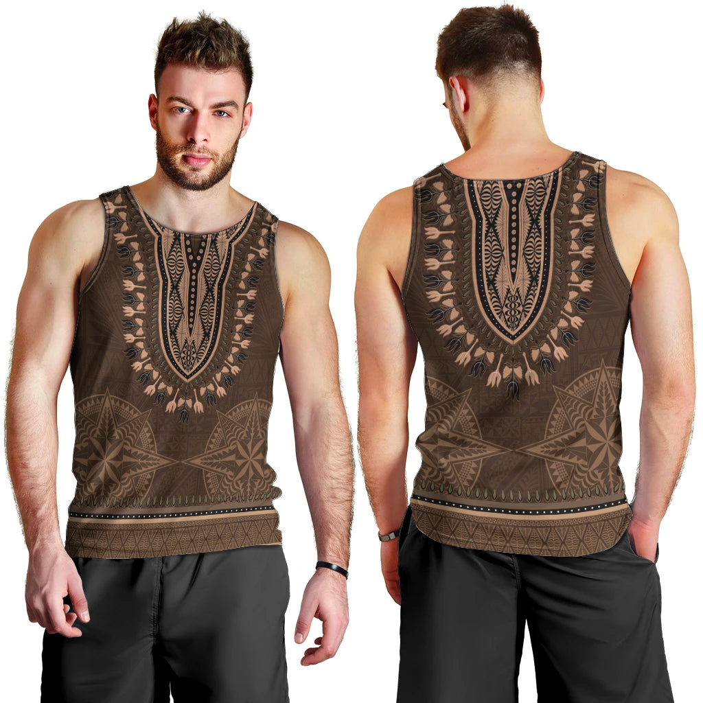 Brown African Dashiki With Tonga Ngatu Pattern Men Tank Top