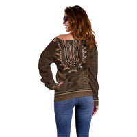Brown African Dashiki With Tonga Ngatu Pattern Off Shoulder Sweater