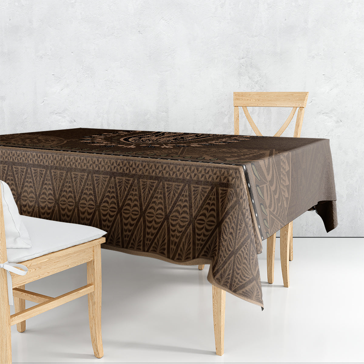 Brown African Dashiki With Tonga Ngatu Pattern Tablecloth