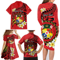 Personalised Tonga Emancipation Day Family Matching Long Sleeve Bodycon Dress and Hawaiian Shirt Tongan Ngatu Pattern - Red Version LT14 - Polynesian Pride