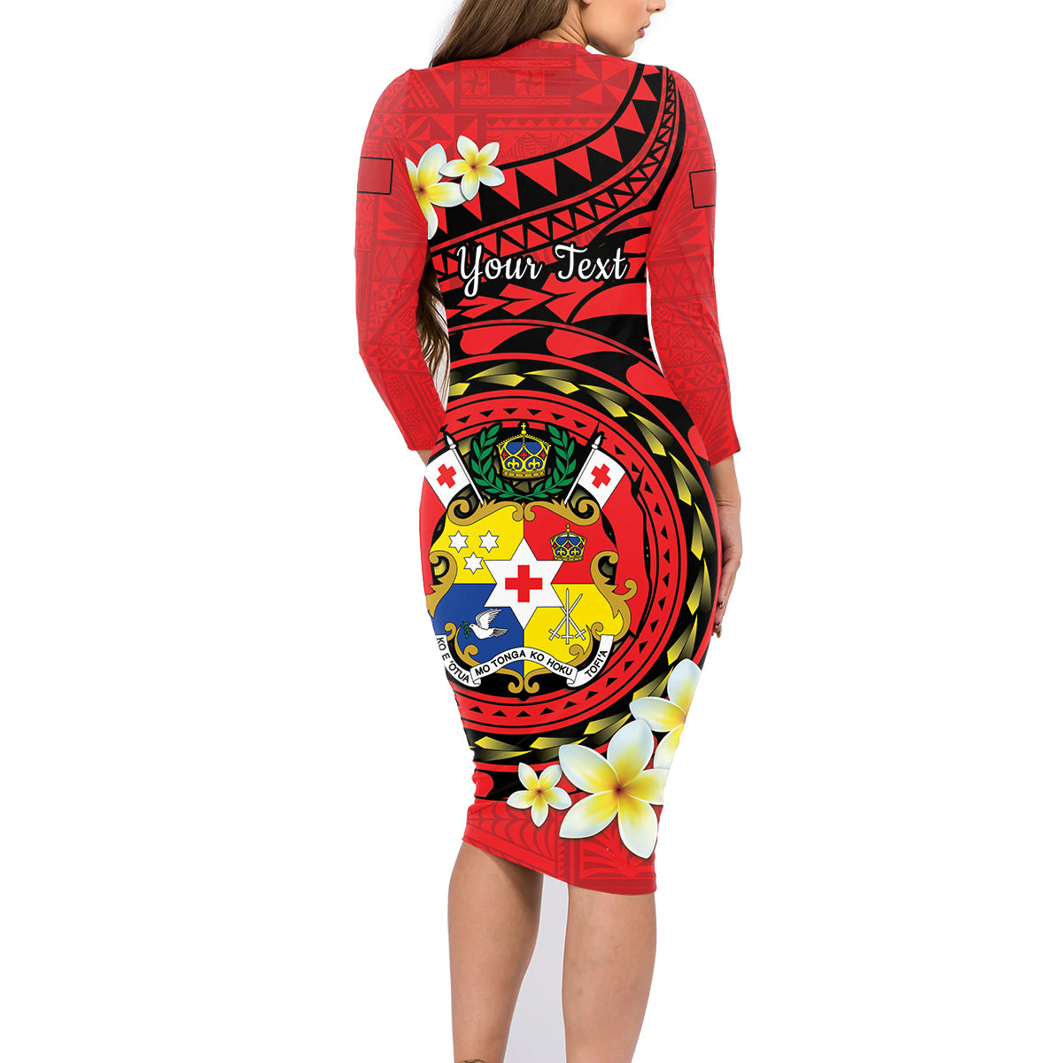 Personalised Tonga Emancipation Day Family Matching Long Sleeve Bodycon Dress and Hawaiian Shirt Tongan Ngatu Pattern - Red Version LT14 - Polynesian Pride