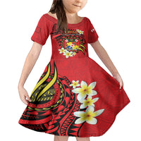 Personalised Tonga Emancipation Day Family Matching Mermaid Dress and Hawaiian Shirt Tongan Ngatu Pattern - Red Version LT14 Daughter's Dress Red - Polynesian Pride