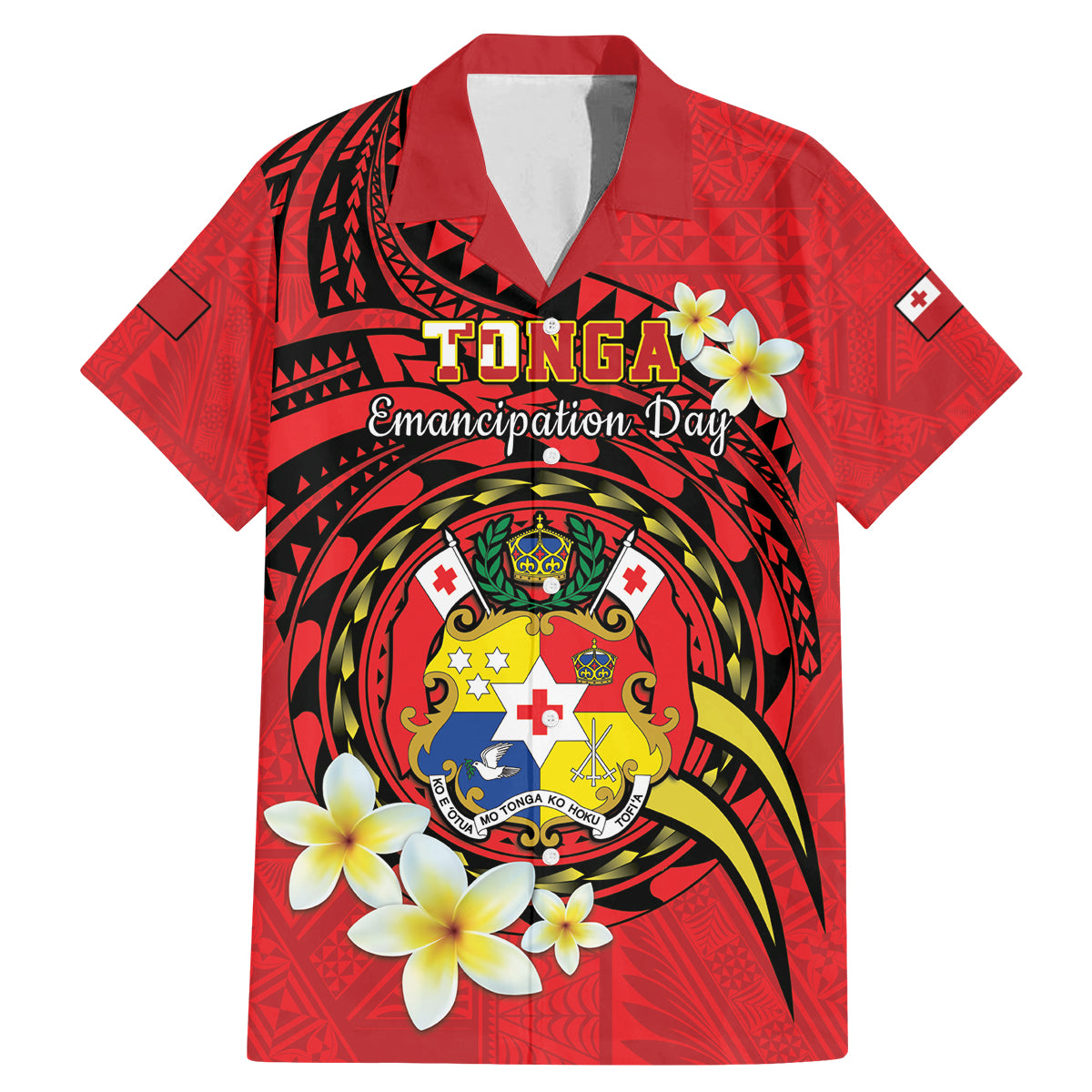 Personalised Tonga Emancipation Day Family Matching Mermaid Dress and Hawaiian Shirt Tongan Ngatu Pattern - Red Version LT14 Dad's Shirt - Short Sleeve Red - Polynesian Pride