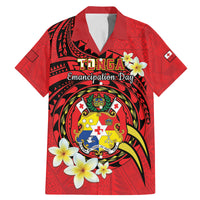 Personalised Tonga Emancipation Day Family Matching Mermaid Dress and Hawaiian Shirt Tongan Ngatu Pattern - Red Version LT14 Dad's Shirt - Short Sleeve Red - Polynesian Pride