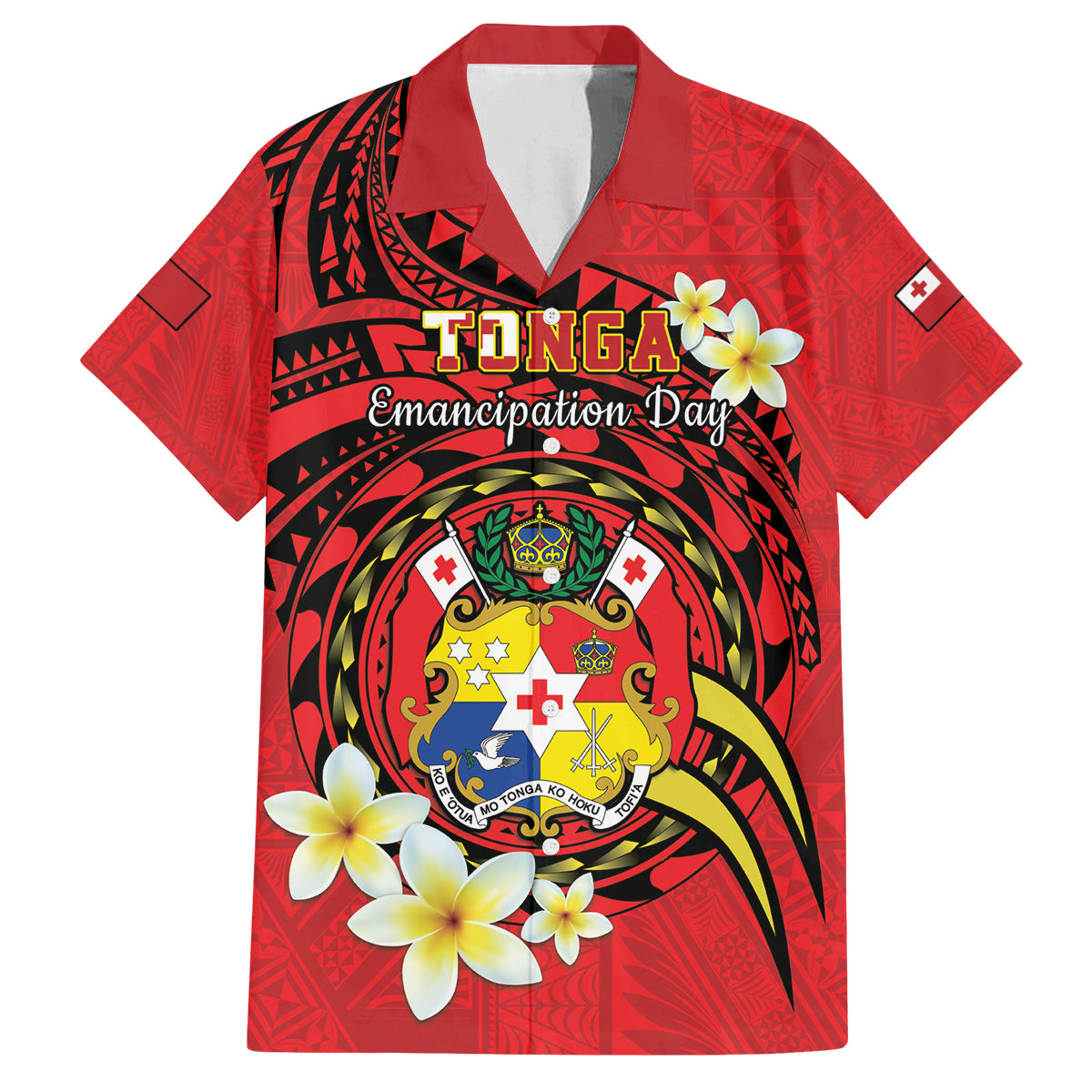 Personalised Tonga Emancipation Day Family Matching Off The Shoulder Long Sleeve Dress and Hawaiian Shirt Tongan Ngatu Pattern - Red Version LT14 Dad's Shirt - Short Sleeve Red - Polynesian Pride