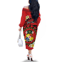 Personalised Tonga Emancipation Day Family Matching Off The Shoulder Long Sleeve Dress and Hawaiian Shirt Tongan Ngatu Pattern - Red Version LT14 - Polynesian Pride