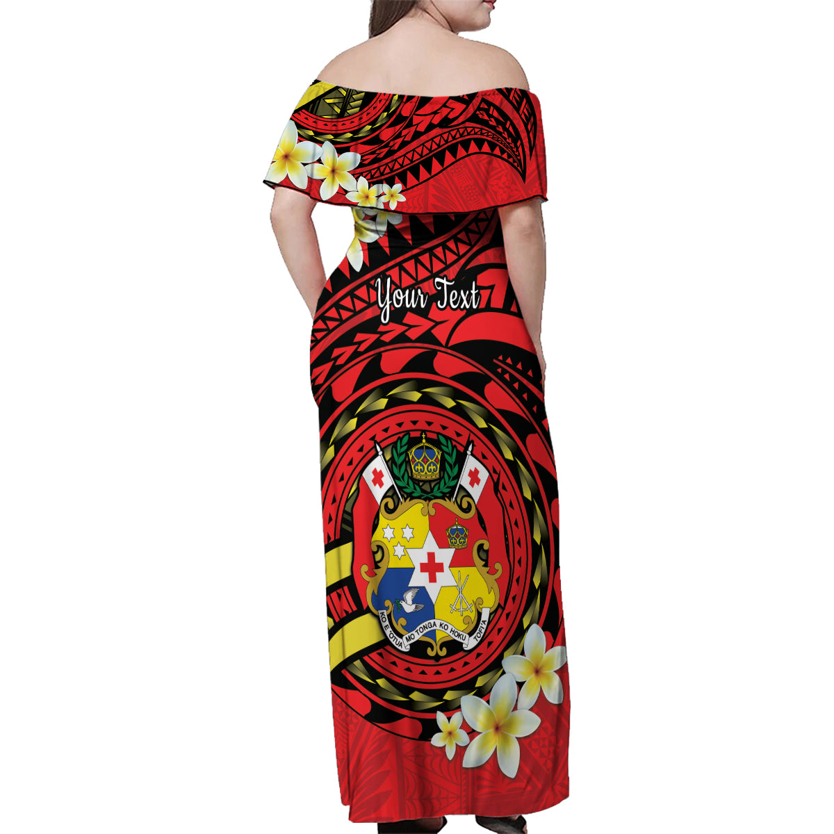 Personalised Tonga Emancipation Day Family Matching Off Shoulder Maxi Dress and Hawaiian Shirt Tongan Ngatu Pattern - Red Version LT14 - Polynesian Pride