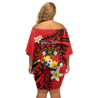 Personalised Tonga Emancipation Day Family Matching Off Shoulder Short Dress and Hawaiian Shirt Tongan Ngatu Pattern - Red Version LT14 - Polynesian Pride