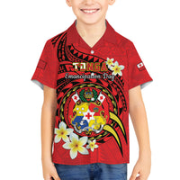 Personalised Tonga Emancipation Day Family Matching Off Shoulder Short Dress and Hawaiian Shirt Tongan Ngatu Pattern - Red Version LT14 Son's Shirt Red - Polynesian Pride