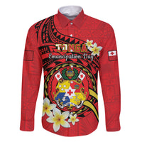 Personalised Tonga Emancipation Day Family Matching Short Sleeve Bodycon Dress and Hawaiian Shirt Tongan Ngatu Pattern - Red Version LT14 Dad's Shirt - Long Sleeve Red - Polynesian Pride