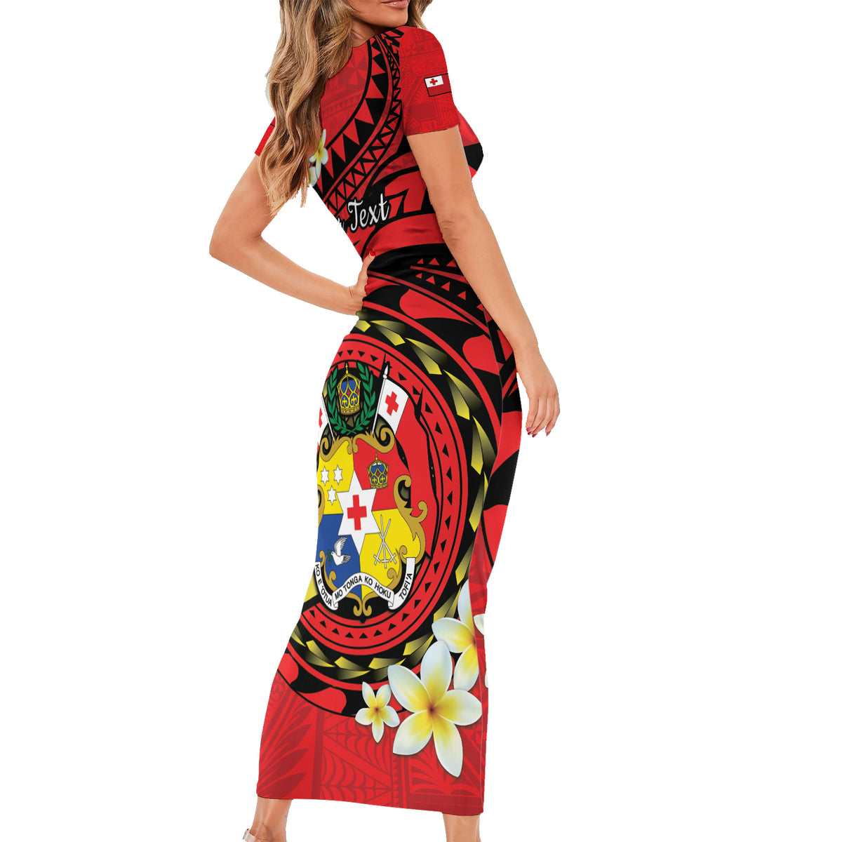 Personalised Tonga Emancipation Day Family Matching Short Sleeve Bodycon Dress and Hawaiian Shirt Tongan Ngatu Pattern - Red Version LT14 - Polynesian Pride