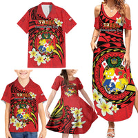 Personalised Tonga Emancipation Day Family Matching Summer Maxi Dress and Hawaiian Shirt Tongan Ngatu Pattern - Red Version LT14 - Polynesian Pride