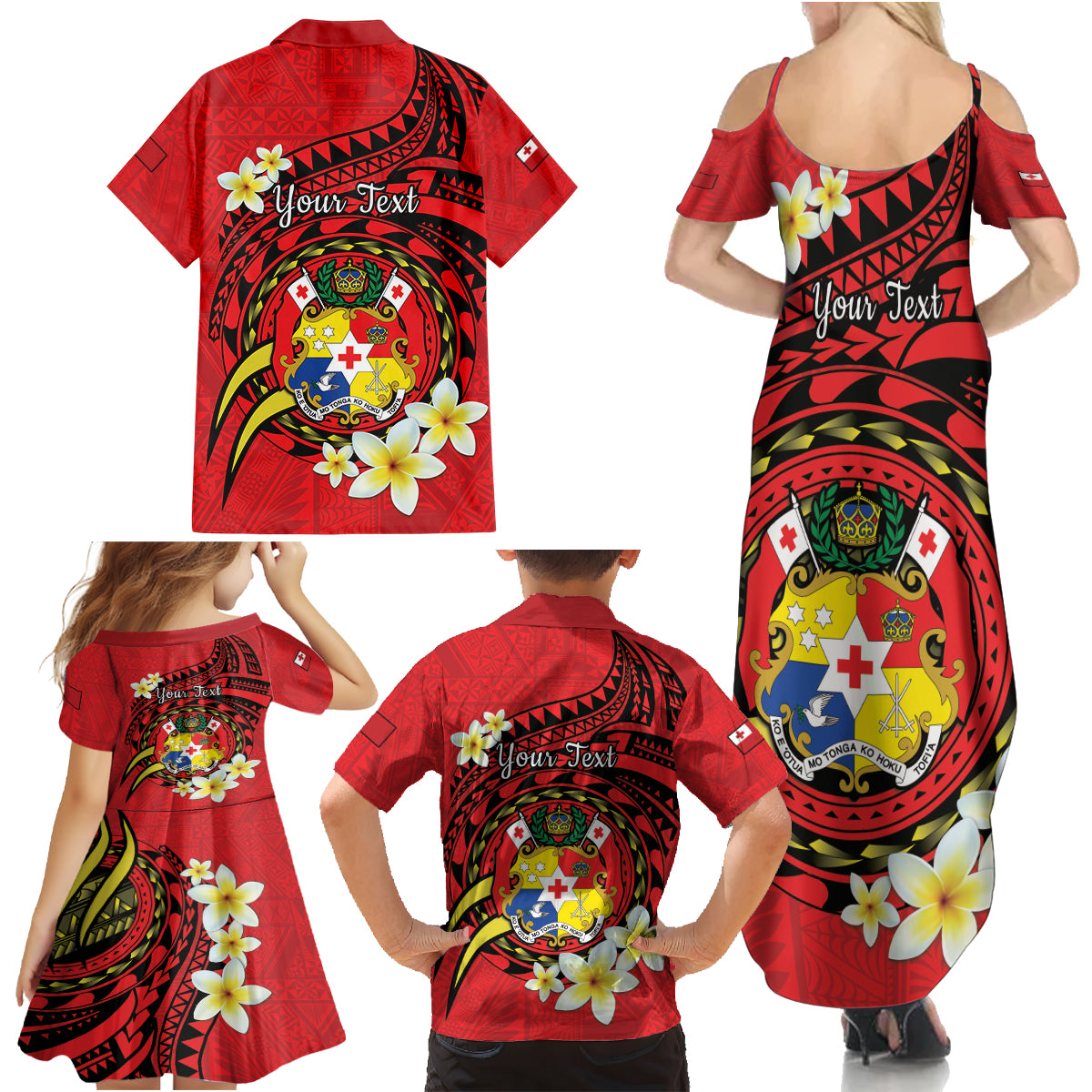 Personalised Tonga Emancipation Day Family Matching Summer Maxi Dress and Hawaiian Shirt Tongan Ngatu Pattern - Red Version LT14 - Polynesian Pride
