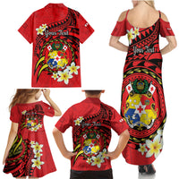 Personalised Tonga Emancipation Day Family Matching Summer Maxi Dress and Hawaiian Shirt Tongan Ngatu Pattern - Red Version LT14 - Polynesian Pride