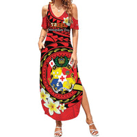 Personalised Tonga Emancipation Day Family Matching Summer Maxi Dress and Hawaiian Shirt Tongan Ngatu Pattern - Red Version LT14 Mom's Dress Red - Polynesian Pride