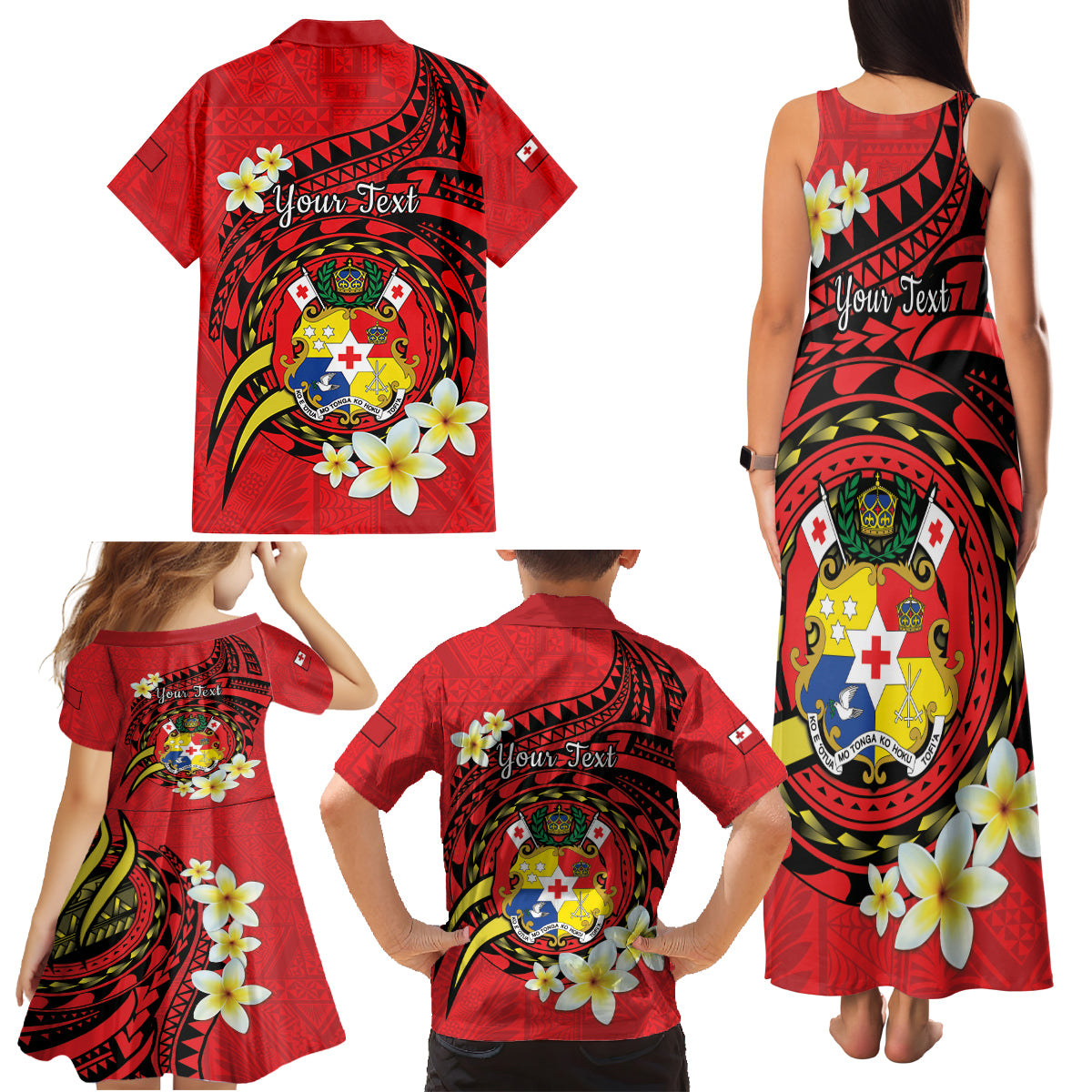 Personalised Tonga Emancipation Day Family Matching Tank Maxi Dress and Hawaiian Shirt Tongan Ngatu Pattern - Red Version LT14 - Polynesian Pride