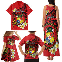 Personalised Tonga Emancipation Day Family Matching Tank Maxi Dress and Hawaiian Shirt Tongan Ngatu Pattern - Red Version LT14 - Polynesian Pride