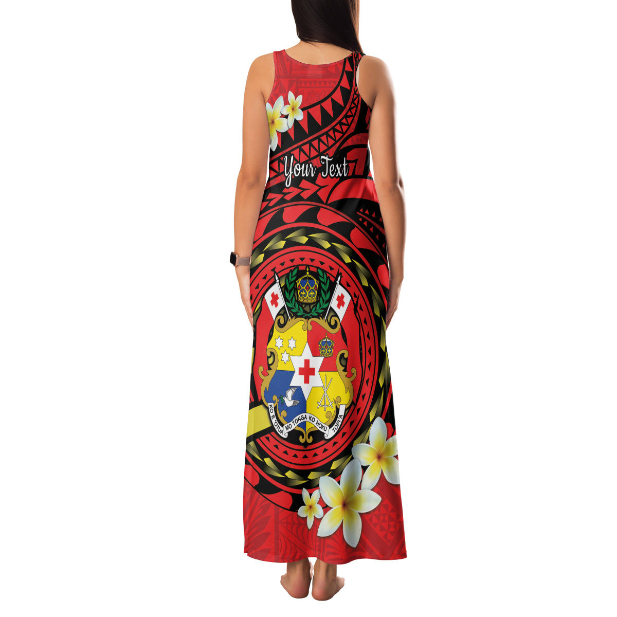 Personalised Tonga Emancipation Day Family Matching Tank Maxi Dress and Hawaiian Shirt Tongan Ngatu Pattern - Red Version LT14 - Polynesian Pride