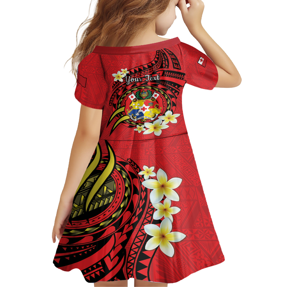 Personalised Tonga Emancipation Day Kid Short Sleeve Dress Tongan Ngatu Pattern - Red Version LT14 - Polynesian Pride