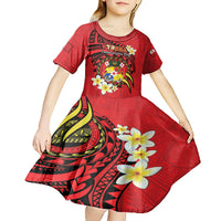 Personalised Tonga Emancipation Day Kid Short Sleeve Dress Tongan Ngatu Pattern - Red Version LT14 - Polynesian Pride