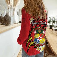 Personalised Tonga Emancipation Day Women Casual Shirt Tongan Ngatu Pattern - Red Version LT14 - Polynesian Pride