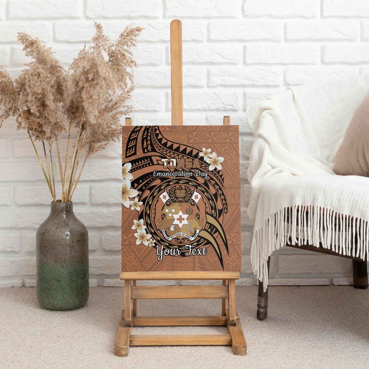 Personalised Tonga Emancipation Day Canvas Wall Art Tongan Ngatu Pattern - Brown Version