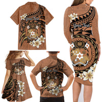 Personalised Tonga Emancipation Day Family Matching Long Sleeve Bodycon Dress and Hawaiian Shirt Tongan Ngatu Pattern - Brown Version LT14 - Polynesian Pride