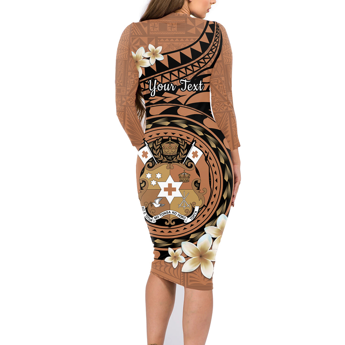Personalised Tonga Emancipation Day Family Matching Long Sleeve Bodycon Dress and Hawaiian Shirt Tongan Ngatu Pattern - Brown Version LT14 - Polynesian Pride