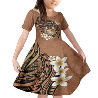 Personalised Tonga Emancipation Day Family Matching Mermaid Dress and Hawaiian Shirt Tongan Ngatu Pattern - Brown Version LT14 Daughter's Dress Brown - Polynesian Pride