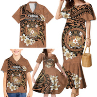 Personalised Tonga Emancipation Day Family Matching Mermaid Dress and Hawaiian Shirt Tongan Ngatu Pattern - Brown Version LT14 - Polynesian Pride