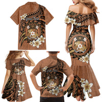 Personalised Tonga Emancipation Day Family Matching Mermaid Dress and Hawaiian Shirt Tongan Ngatu Pattern - Brown Version LT14 - Polynesian Pride