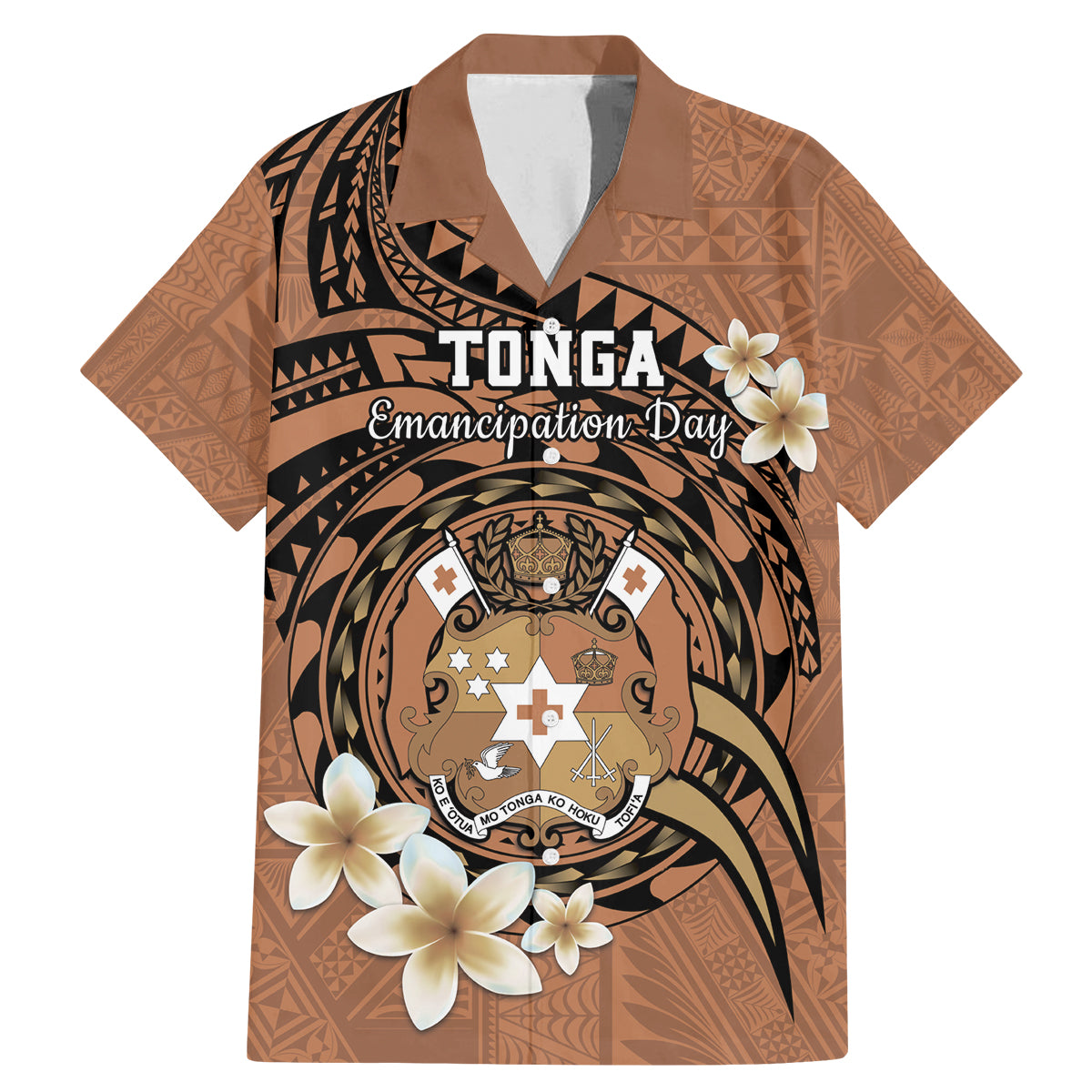 Personalised Tonga Emancipation Day Family Matching Mermaid Dress and Hawaiian Shirt Tongan Ngatu Pattern - Brown Version LT14 Dad's Shirt - Short Sleeve Brown - Polynesian Pride