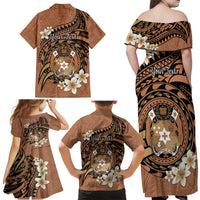 Personalised Tonga Emancipation Day Family Matching Off Shoulder Maxi Dress and Hawaiian Shirt Tongan Ngatu Pattern - Brown Version LT14 - Polynesian Pride