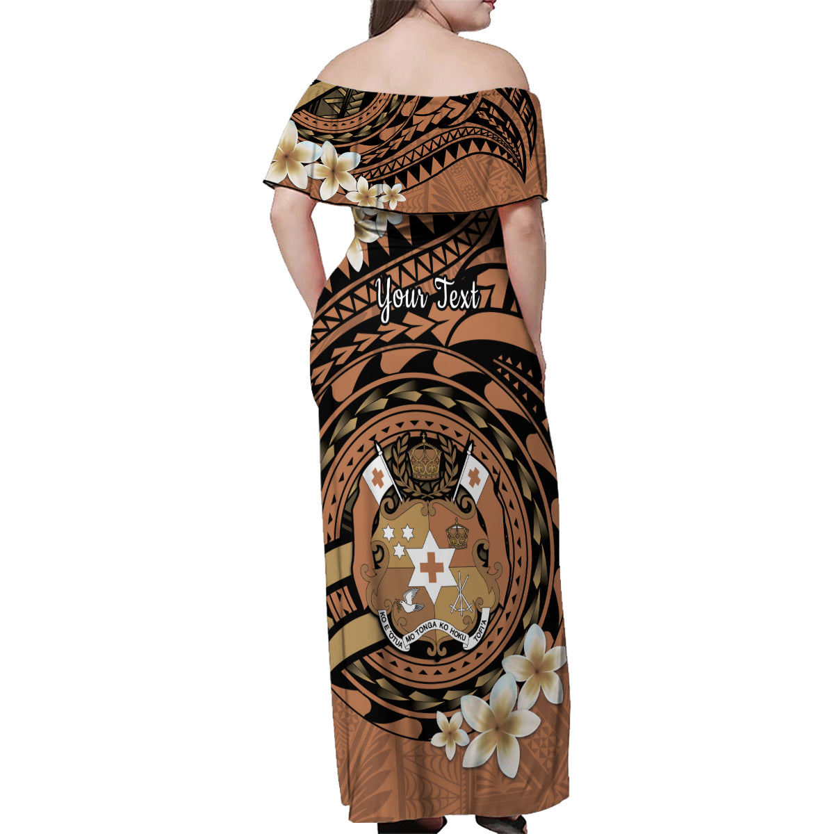 Personalised Tonga Emancipation Day Family Matching Off Shoulder Maxi Dress and Hawaiian Shirt Tongan Ngatu Pattern - Brown Version LT14 - Polynesian Pride