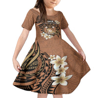Personalised Tonga Emancipation Day Family Matching Off Shoulder Short Dress and Hawaiian Shirt Tongan Ngatu Pattern - Brown Version LT14 Daughter's Dress Brown - Polynesian Pride