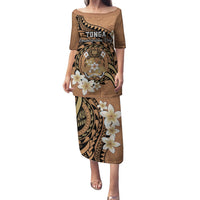 Personalised Tonga Emancipation Day Family Matching Puletasi and Hawaiian Shirt Tongan Ngatu Pattern - Brown Version
