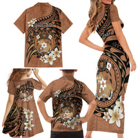 Personalised Tonga Emancipation Day Family Matching Short Sleeve Bodycon Dress and Hawaiian Shirt Tongan Ngatu Pattern - Brown Version LT14 - Polynesian Pride