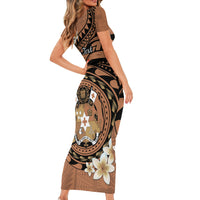 Personalised Tonga Emancipation Day Family Matching Short Sleeve Bodycon Dress and Hawaiian Shirt Tongan Ngatu Pattern - Brown Version LT14 - Polynesian Pride