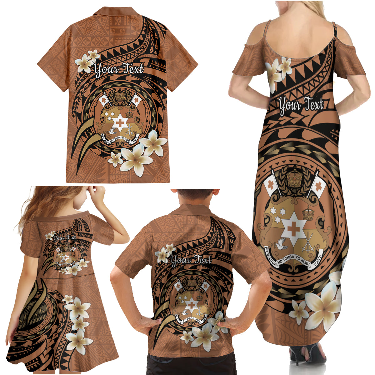 Personalised Tonga Emancipation Day Family Matching Summer Maxi Dress and Hawaiian Shirt Tongan Ngatu Pattern - Brown Version LT14 - Polynesian Pride